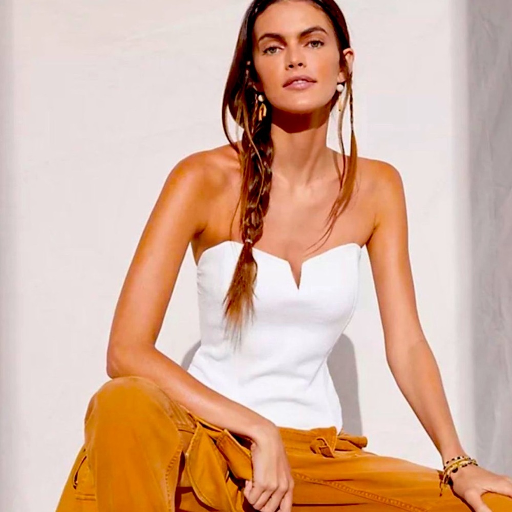 Anthropologie Porridge White Structured Crop Bustier Top Strapless
